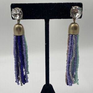 J Crew Seed Bead & Crystal Tassel Statement Earrings